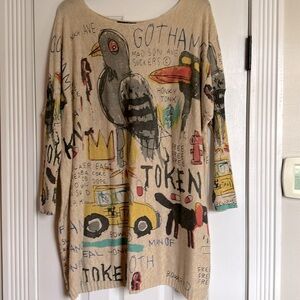 Graffiti printed sweater knit dress.com oversized with wide neckline. One size.